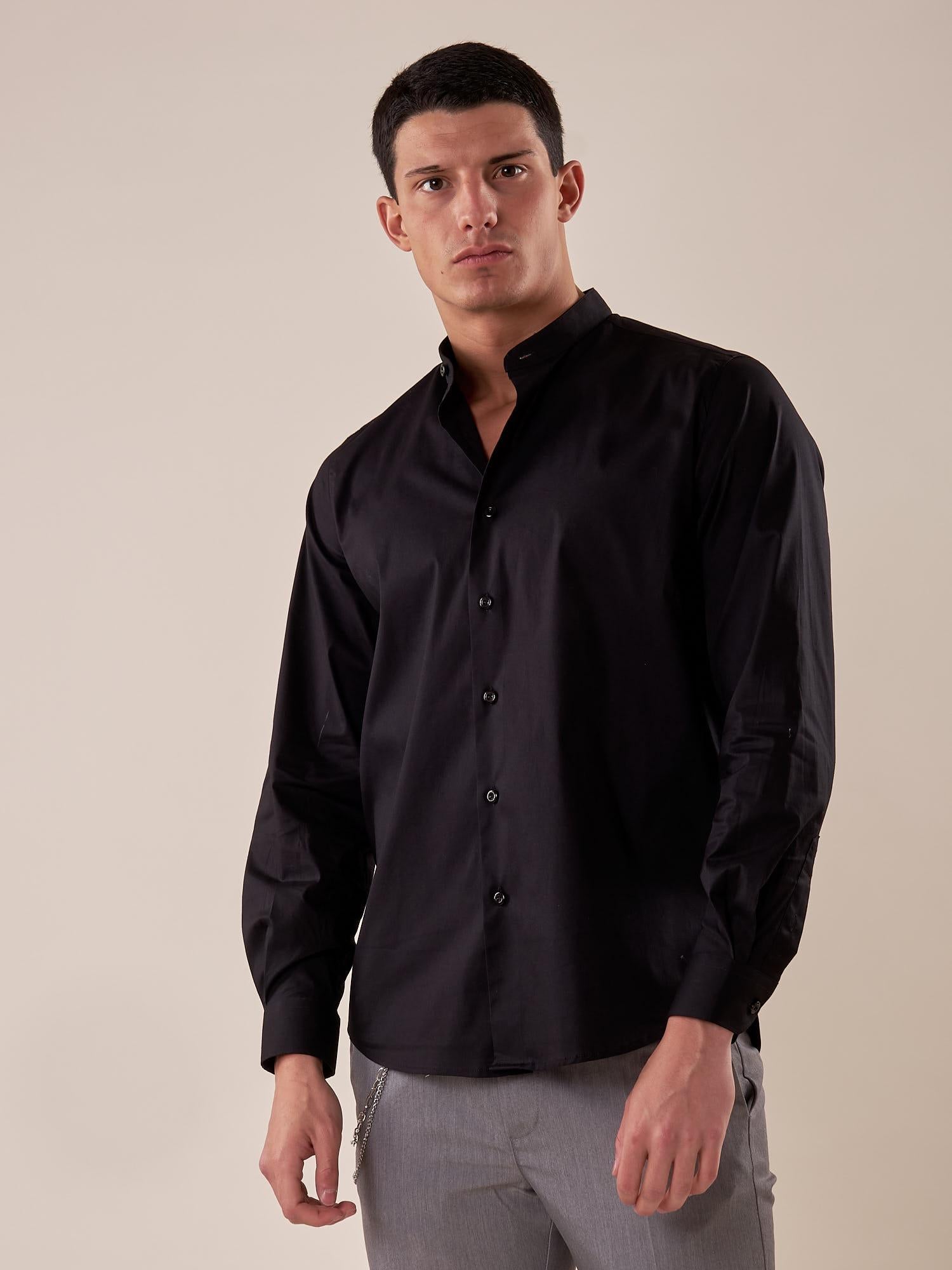 Camicia Manica lunga cotone elasticizzato modello alla coreana uomo. OC1S2S5C02 NERO OVER-D 