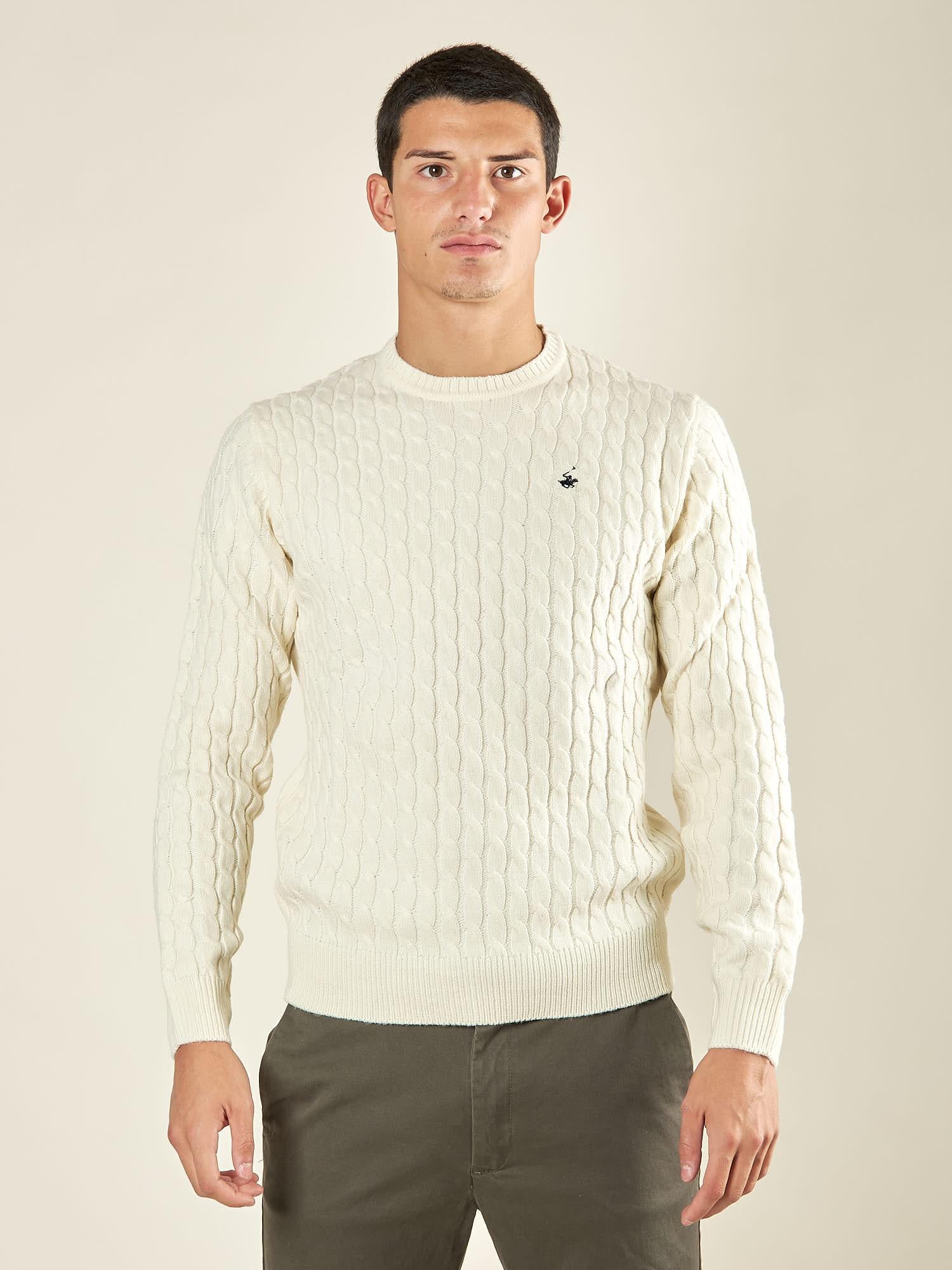 Maglia Uomo Invernale a Trecce in Misto Acrilico. Calore, Stile e Comfort per la Stagione Fredda. M431718 PANNA BEVERLY HILLS POLO CLUB 