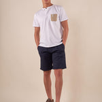 T-shirt Uomo manica corta serafino con taschino a contrasto. BAM5460 BIANCO BACI & ABBRACCI 