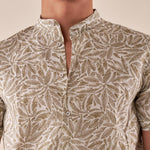 Camicia da Uomo Manica Corta Fantasia Floreale Collo Coreano in Lino e Cotone. CE1277H BEIGE HAMAKI-HO 
