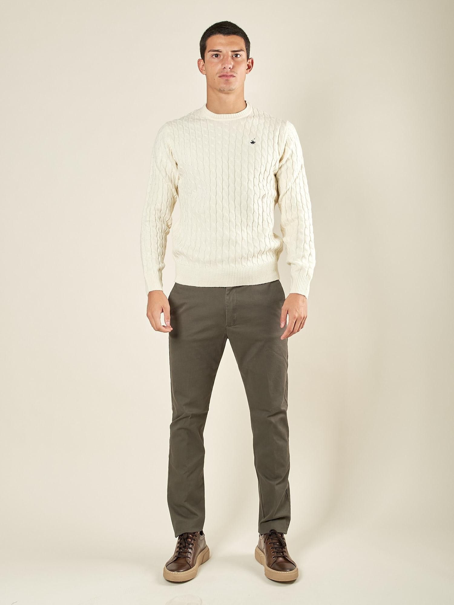 Maglia Uomo Invernale a Trecce in Misto Acrilico. Calore, Stile e Comfort per la Stagione Fredda. M431718 PANNA BEVERLY HILLS POLO CLUB 