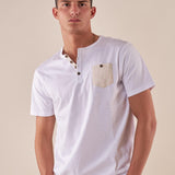 T-shirt Uomo Manica Corta Serafino con Taschino BAM5452 BIANCO BACI & ABBRACCI 