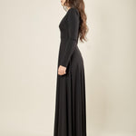 Abito donna lungo con maniche lunghe e scollo a V. AB003147 NERO ARTIGLI 