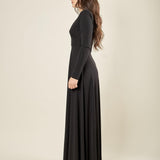 Abito donna lungo con maniche lunghe e scollo a V. AB003147 NERO ARTIGLI 