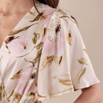Abito corto in fantasia con manica ampia donna AB002451 AVORIO/ROSA ARTIGLI 