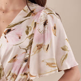 Abito corto in fantasia con manica ampia donna AB002451 AVORIO/ROSA ARTIGLI 