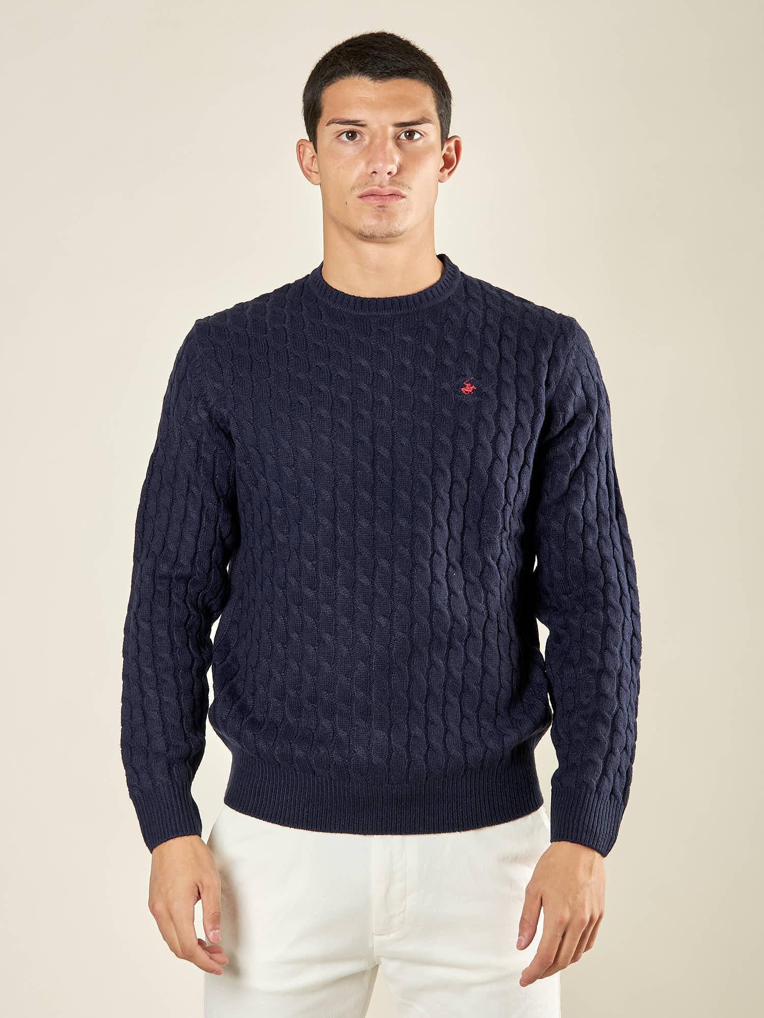 Maglia Uomo Invernale a Trecce in Misto Acrilico. Calore, Stile e Comfort per la Stagione Fredda. M431718 BLU BEVERLY HILLS POLO CLUB 