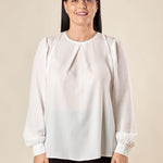Blusa Donna Curvy Girocollo  Manica Lunga con Dettaglio Gioiello e Pience Frontali. F196YBFPEG PANNA Lizalù 