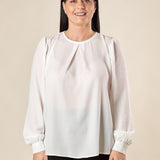 Blusa Donna Curvy Girocollo  Manica Lunga con Dettaglio Gioiello e Pience Frontali. F196YBFPEG PANNA Lizalù 