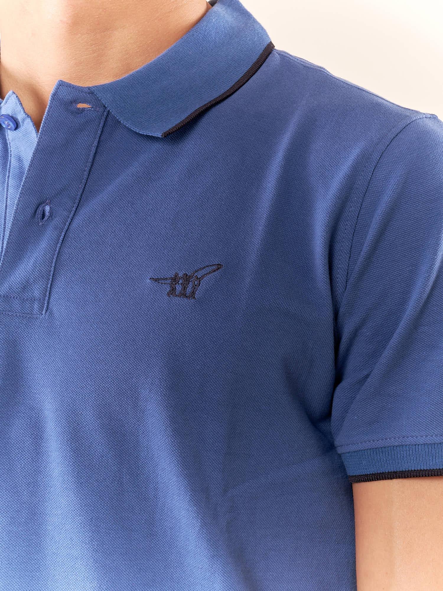 Polo Uomo manica corta in cotone piquet con ricamo. P626122 DENIM Henry Cotton's 