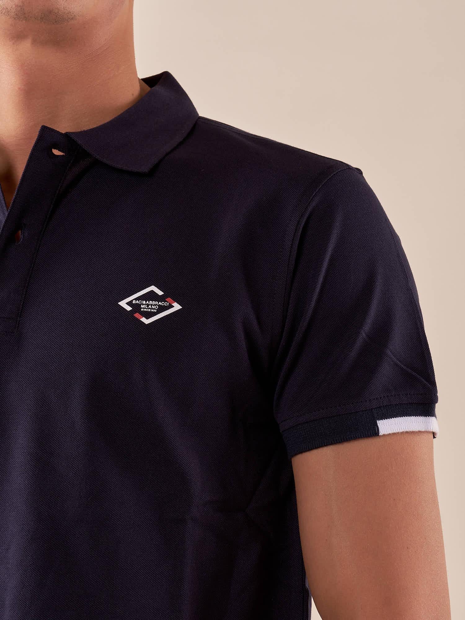 Polo da Uomo in 100% Cotone Piquet con Colletto e Polsini a Contrasto. BAM5431 BLU BACI & ABBRACCI 
