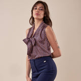 Blusa in fantasia con fiocco donna. BL001762 BLU/ORO ARTIGLI 
