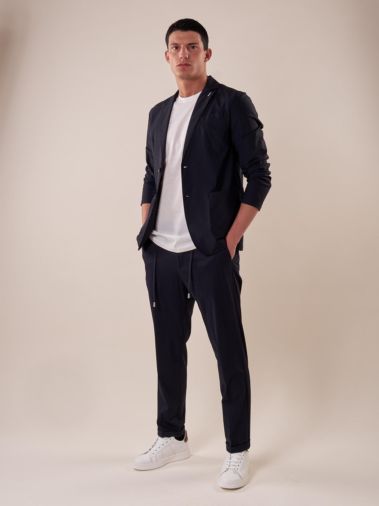 Giacca uomo tessuto tecnico stretch due bottoni tasca a toppe. OC1S2S5G01 BLU OVER-D 