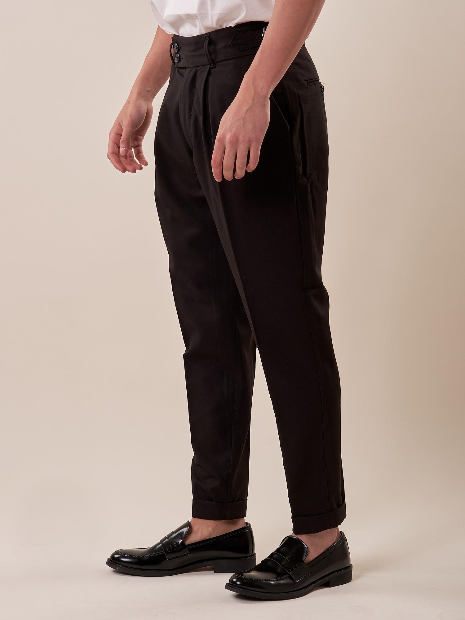 Pantalone doppio bottone tasca america con fibbie laterali uomo. GPE511 NERO BLACKSUNDAY 
