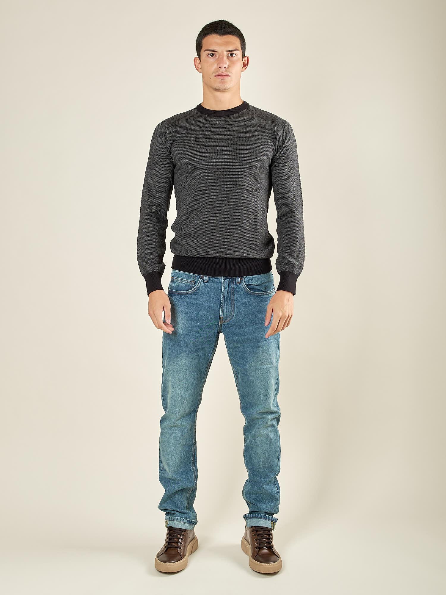 Maglia Uomo Girocollo Manica Lunga in Misto Viscosa con Micro Disegno CON/4034225 BLACK CONSENSO 