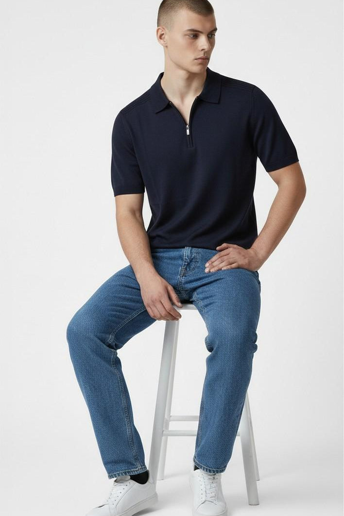 Polo Uomo 100% Cotone a Manica Corta con Mezza Zip  Stile Moderno e Comfort Naturale ME3211H BLU HAMAKI-HO Uomo 