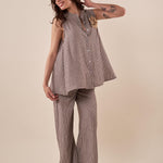 Pantalone Donna largo in tessuto rigato con cintura abbinata. PG419P/EST309EC MORO EXTASY 
