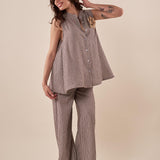 Pantalone Donna largo in tessuto rigato con cintura abbinata. PG419P/EST309EC MORO EXTASY 