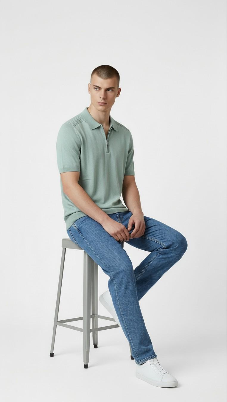 Polo Uomo 100% Cotone a Manica Corta con Mezza Zip  Stile Moderno e Comfort Naturale ME3211H TIMO HAMAKI-HO 