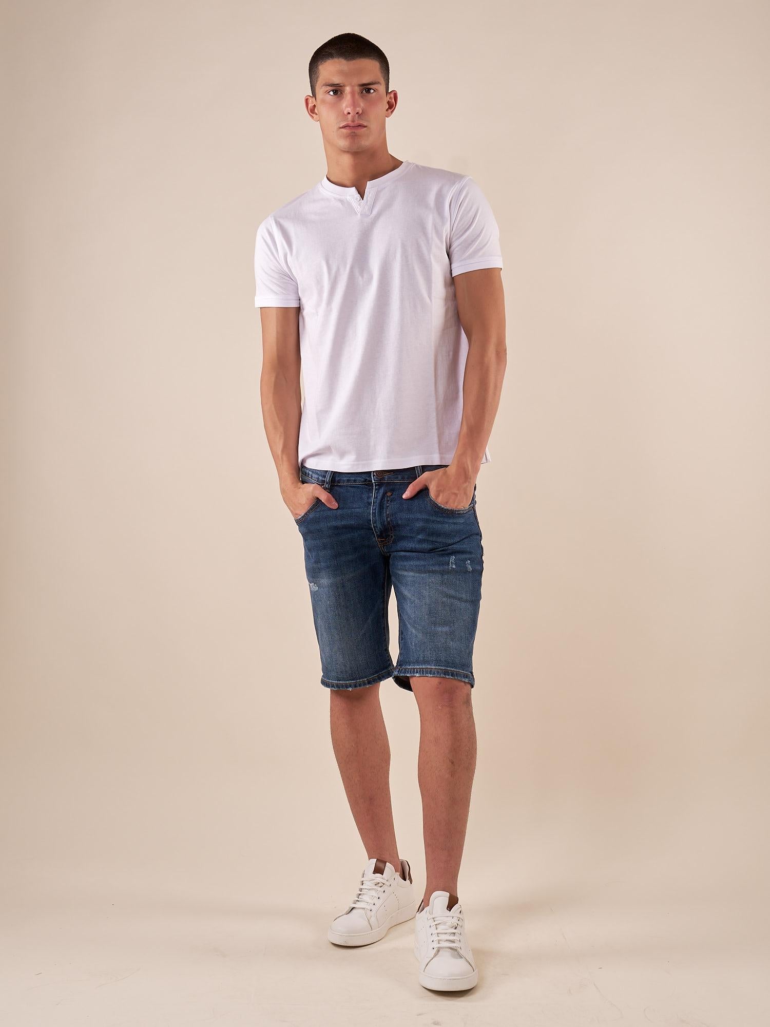T-shirt Uomo in cotone 100% con colletto serafino. BAM5455 BIANCO BACI & ABBRACCI 