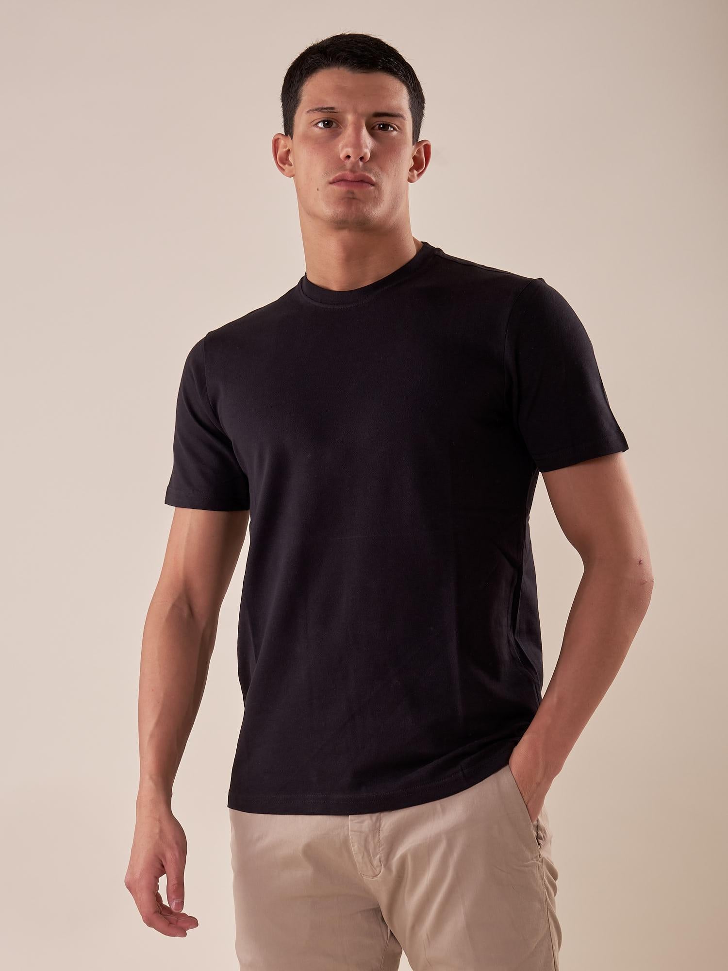 T-Shirt cotone piquet stretch manica corta uomo. CON2802425 BLACK CONSENSO 