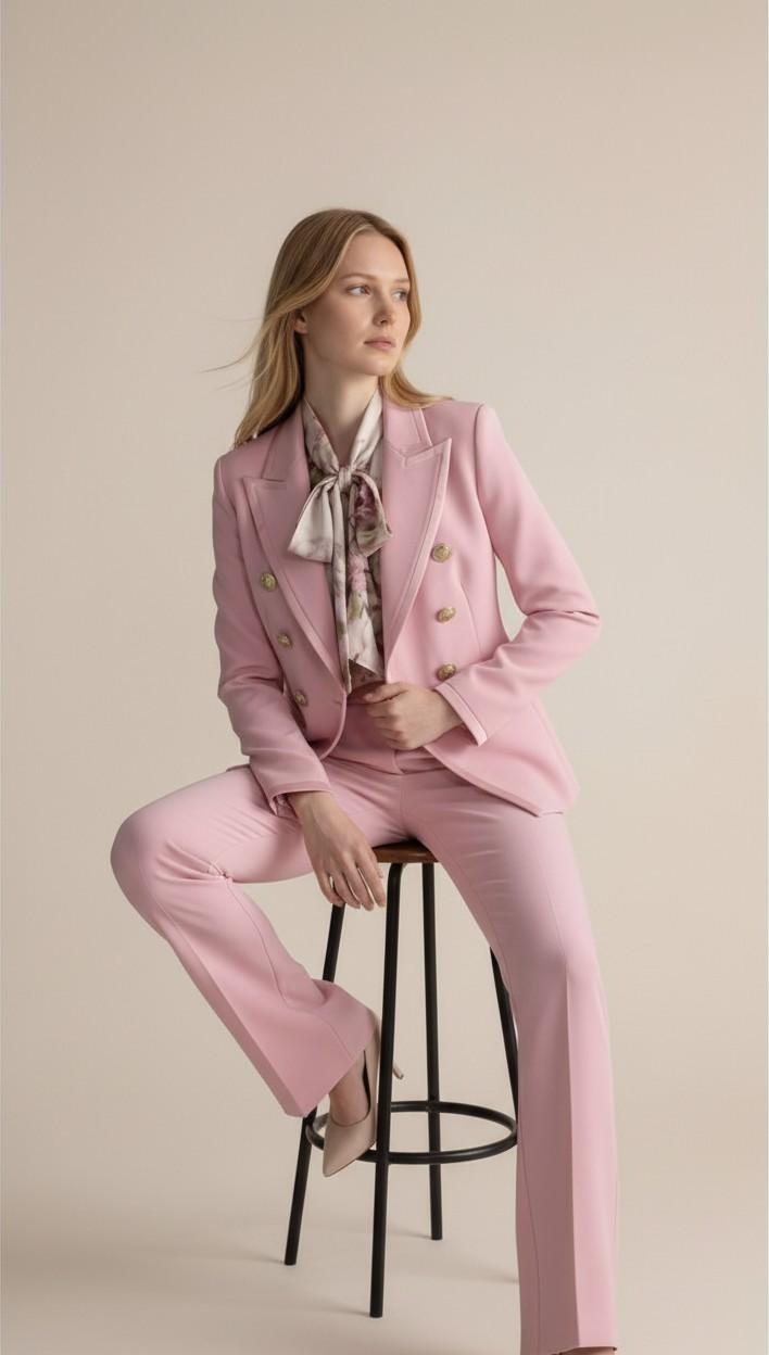 Giacca Doppiopetto Donna con Profilo in Raso e Bottoni Oro GI004357 ROSA ARTIGLI Donna 