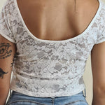 Top Donna Corto in Pizzo Trasparente a Manica Corta. V8515 BIANCO VINCE OTTO 