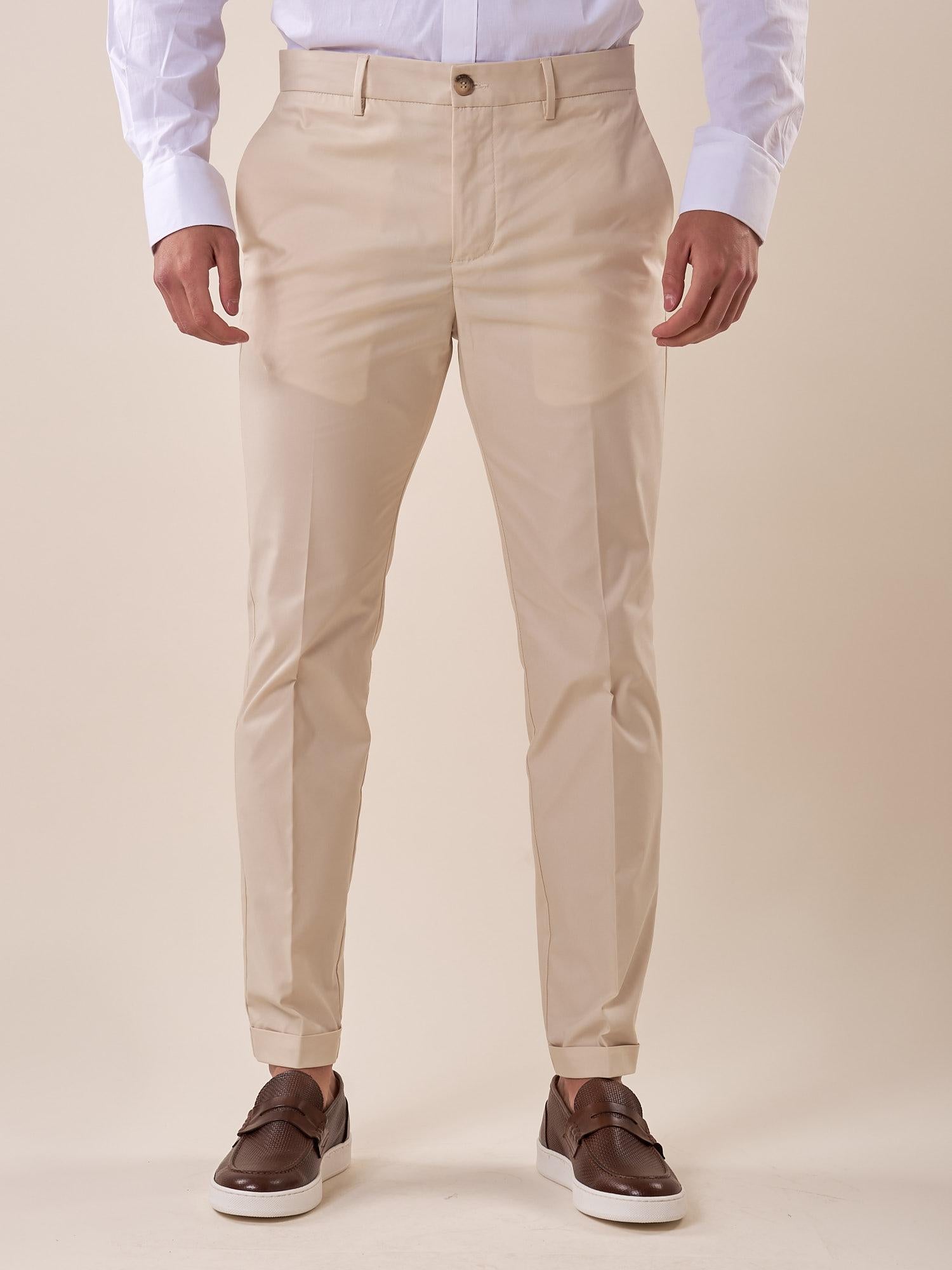 Pantalone chino slim fit con risvolto uomo. OE1S2S5P32 BURRO OVER-D Uomo 