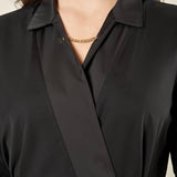 Camicia donna body con rifiniture in raso. Scollo a incrocio, dettaglio gemello. BD003629 NERO ARTIGLI Donna 