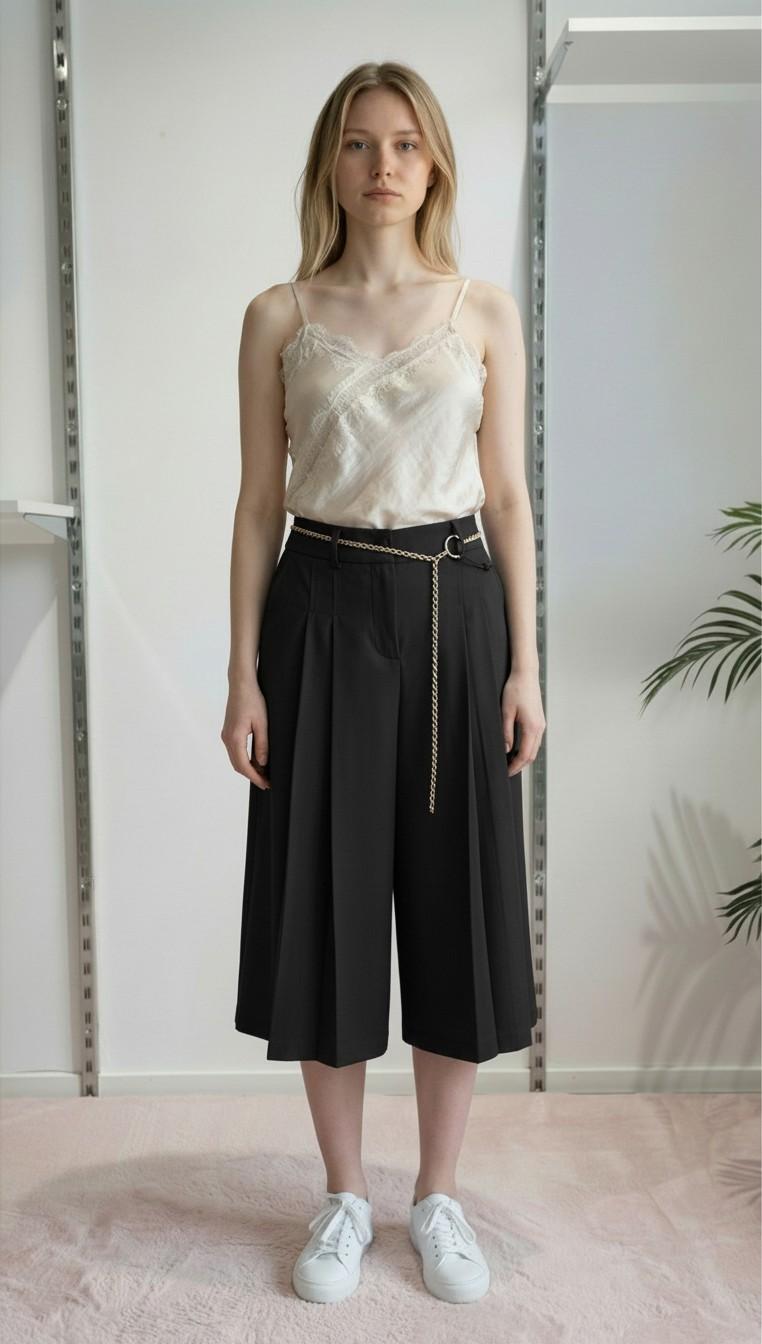 Pantalone Donna Modello Gonna-Pantalone con Tasca allAmericana e Due Pences PG126G NERO EXTASY 