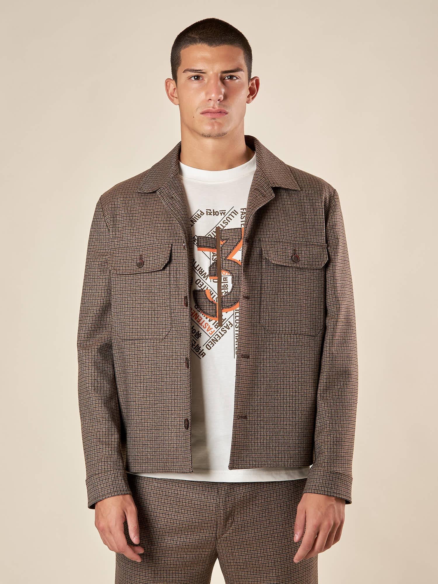 Giubbino Worker da Uomo in Tessuto Quadrettino  Stile Utility con Dettagli Funzionali OE1F2W5J46 MORO OVER-D 