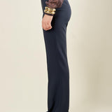 Pantalone palazzo donna con zip laterale.  Linea pulita ed eleganza essenziale. PA003034 BLU ARTIGLI 