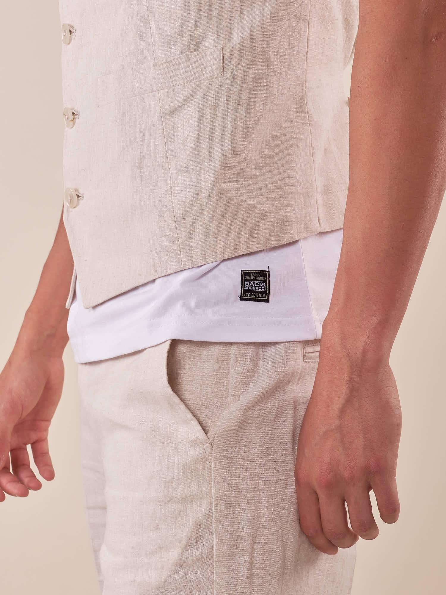 Pantalone da Uomo in misto lino con tasche allamericana e mezza molla sul retro. PSE1766H BEIGE HAMAKI-HO 