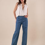 Pantalone donna a palazzo con strass e tasche. PA001931 BLU ARTIGLI 