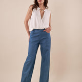 Pantalone donna a palazzo con strass e tasche. PA001931 BLU ARTIGLI 