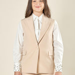 Gilet donna lungo in tessuto tecnico. Chiusura a un bottone, revers a lancia e tasche con pattine. GL003035 ONICE ARTIGLI 