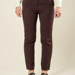 Pantalone donna a sigaretta in tessuto manolana. Eleganza essenziale e comfort sartoriale. PA003190 CACAO ARTIGLI 