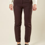 Pantalone donna a sigaretta in tessuto manolana. Eleganza essenziale e comfort sartoriale. PA003190 CACAO ARTIGLI 