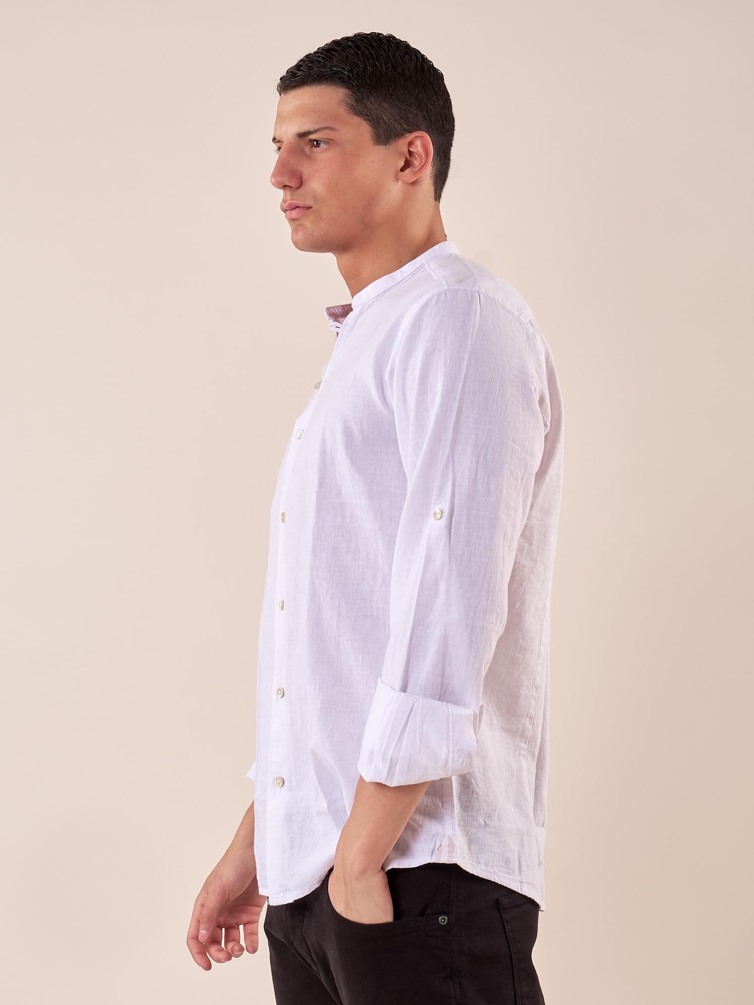 Camicia manica lunga coreana misto lino uomo. OC1S2S5C10 BIANCO OVER-D 