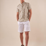Camicia da Uomo Manica Corta Fantasia Floreale Collo Coreano in Lino e Cotone. CE1277H BEIGE HAMAKI-HO 