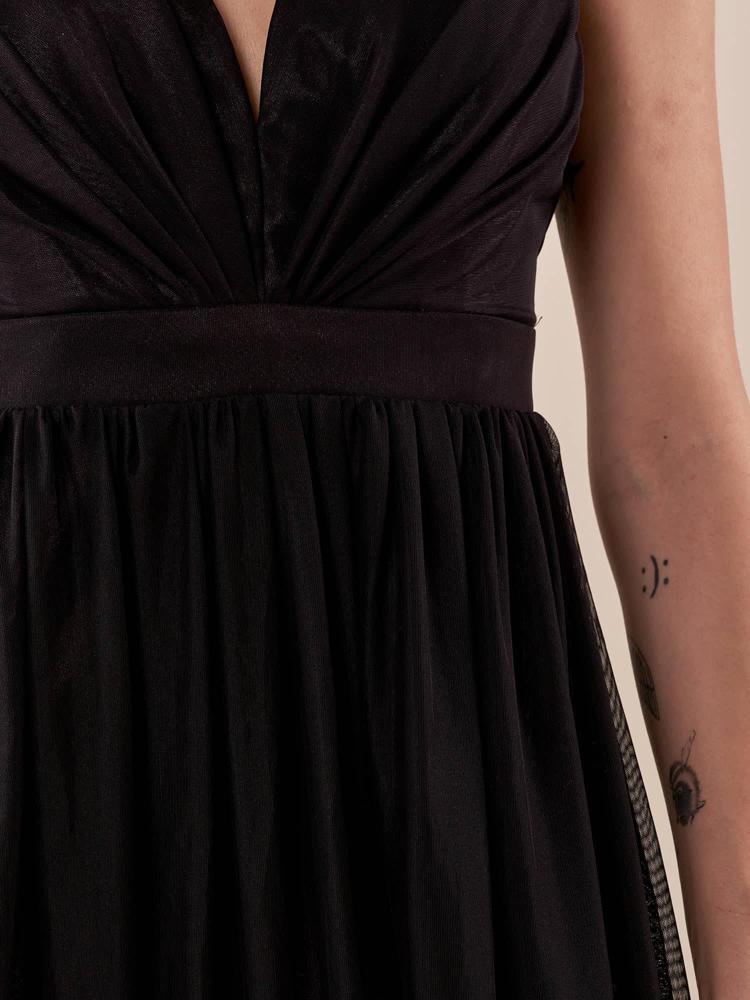 Abito lungo Donna cerimonia con pieghe su corpetto. AB002161 NERO ARTIGLI 