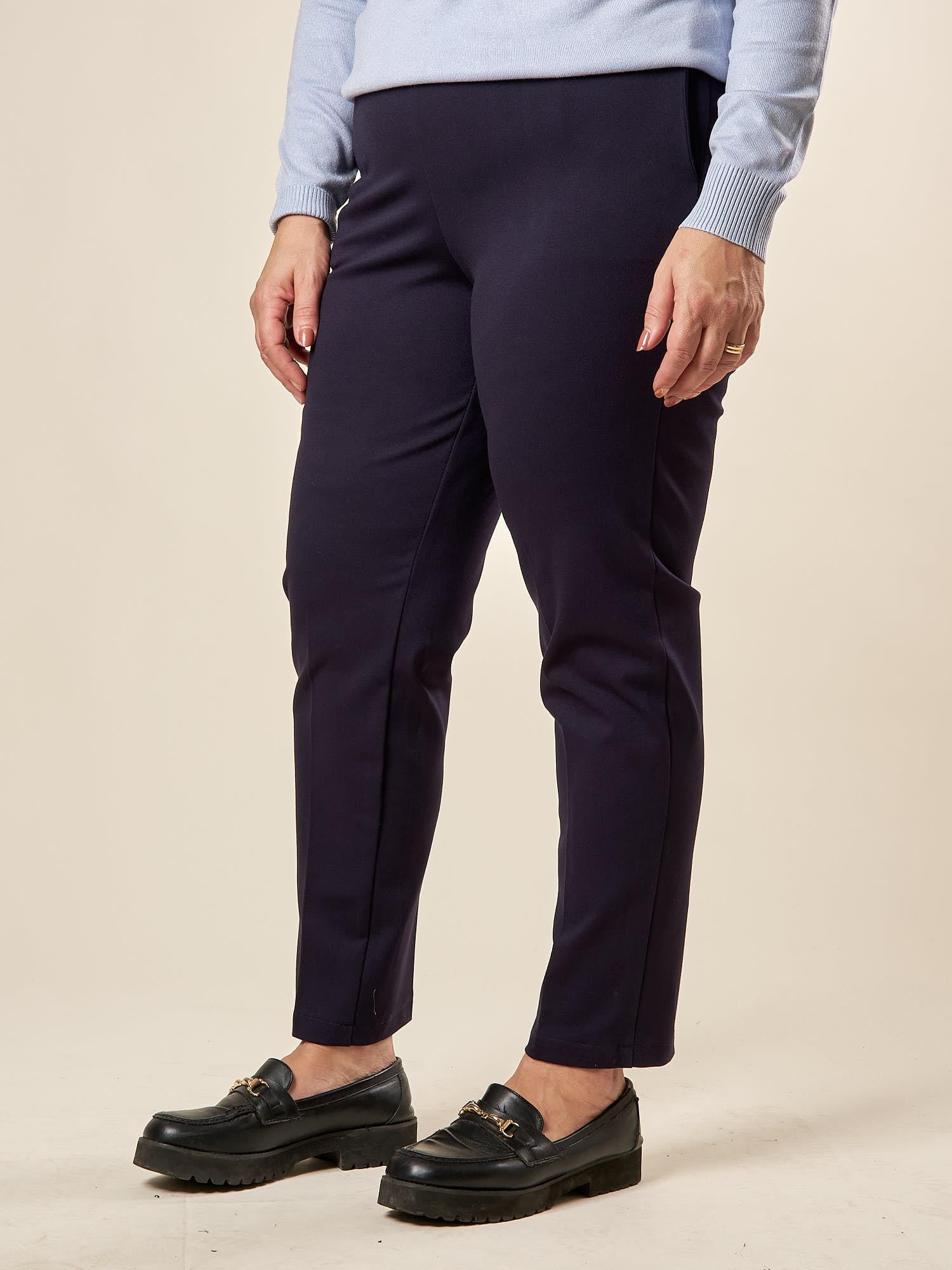 Pantalone Donna Curvy in Punto Milano  Vestibilità a Sigaretta, Tasche a Filetto, Lunghezza alla Caviglia. F708YBFAGGIA BLU Lizalù 