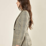Giacca donna monopetto in Principe di Galles. Eleganza sartoriale e femminilità contemporanea. GI003812 BEIGE/MORO ARTIGLI 