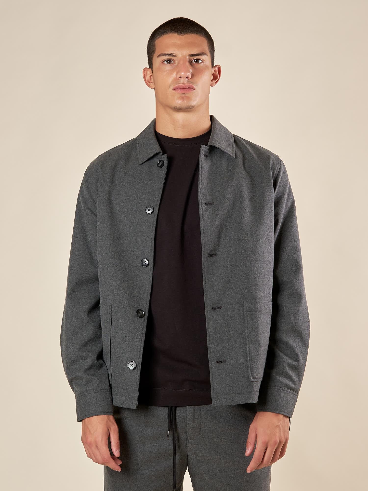 Giubbino Worker da Uomo con Tasche a Toppa Collo Camicia e Polsino, GAI1623H GRIGIO HAMAKI-HO 