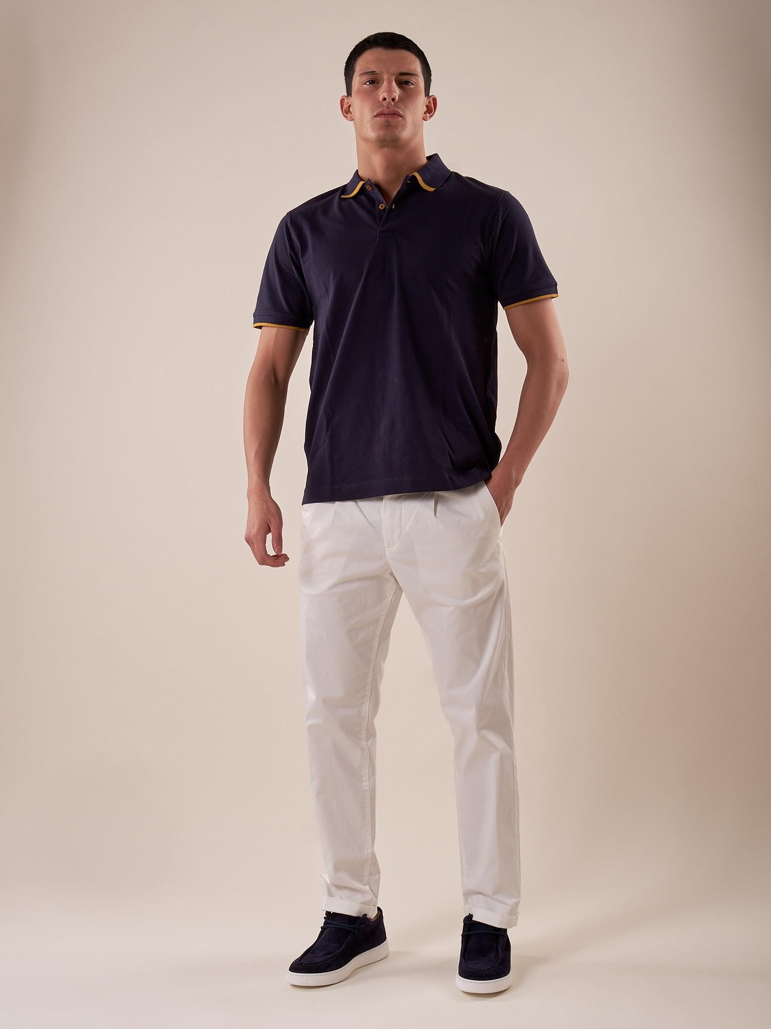 Polo manica corta con riga collo a contrasto uomo. PE123H BLU HAMAKI-HO 