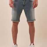 Bermuda di Jeans Chiaro da Uomo con Effetto Sabbiato e Rotture. M48663 DENIM SUPERIOR VINTAGE Uomo 