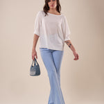 Blusa Donna manica corta con pieghe alle maniche BL002215 PANNA ARTIGLI 