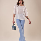 Blusa Donna manica corta con pieghe alle maniche BL002215 PANNA ARTIGLI 