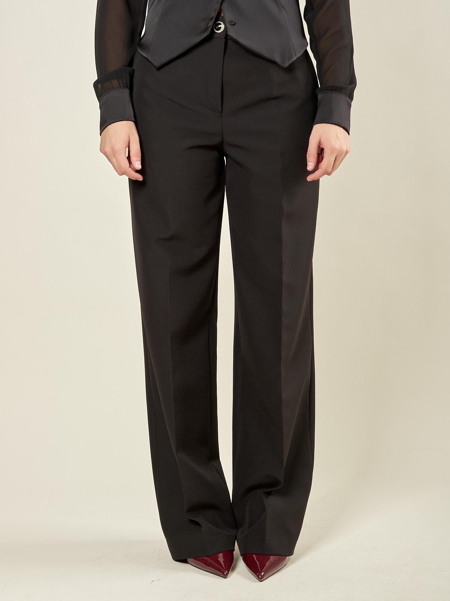 Pantalone donna a palazzo in tessuto tecnico. PA003217 NERO ARTIGLI 
