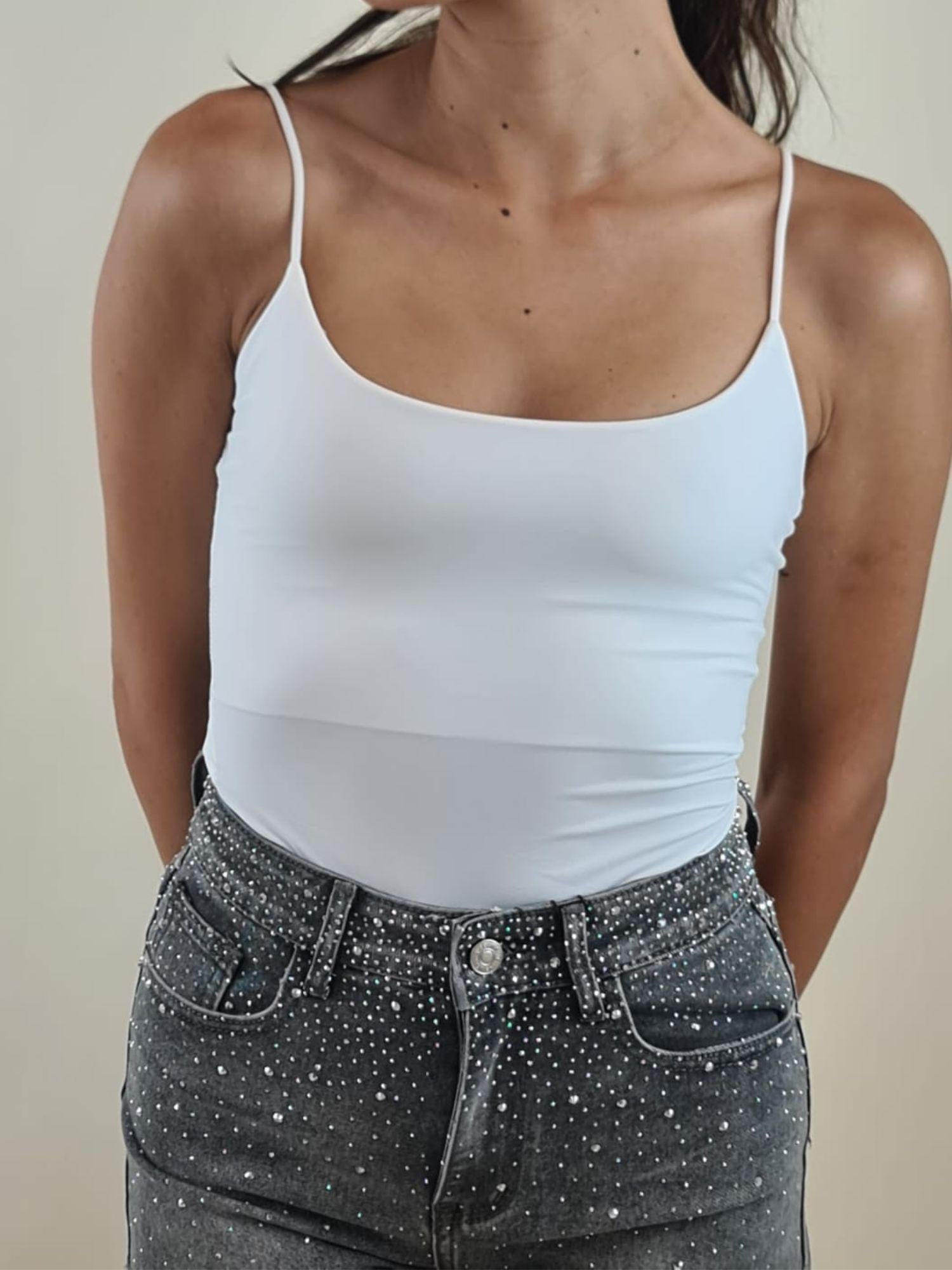 Body Donna con spallina stretta in tessuto elasticizzato effetto second skin. V7365C BIANCO STUDIO ELEVEN 